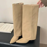 Autumn Pointed Toe Sewing Designer Knee-High Boots