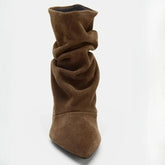 Autumn Winter Suede Pleated Pointed Toe Women's Ankle Boots