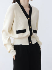 V-neck Button-front Closures Long Sleeves Cardigan