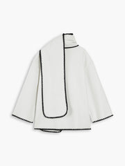 Double Pockets Embroidered Trim Coat With Matching Scarf