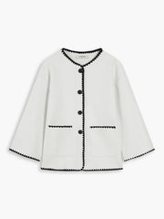 Double Pockets Embroidered Trim Coat With Matching Scarf