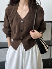 Patchwork V-neck Button Sweater