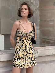 Daisy Printed Tie Up Short Dress