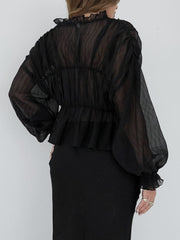 Sheer Chiffon Ruffle Detail Blouse