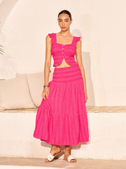 Ruched Crop Top And Maxi Skirts Set