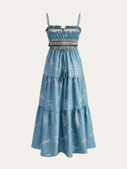 Printed Spaghetti Strap Tiered Maxi Dress