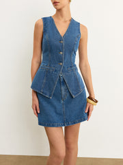Sleeveless Denim Skirt Set