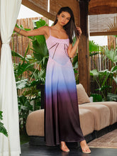 Spaghetti Straps Tie-Dye Gradient Satin Maxi Dress With Lace-Up Back