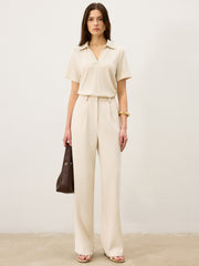 Ribbed Polo-Neck Knit Top