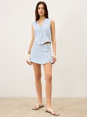 Striped Button-Front Skirt Set