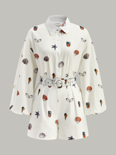 Belted Seashell Print Romper