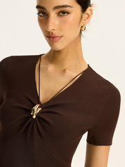 Metal Detail Ribbed Knit Top