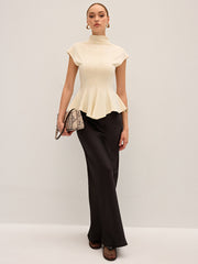 Mock Neck Cap Sleeve Peplum Top