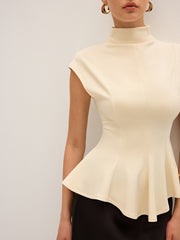 Mock Neck Cap Sleeve Peplum Top