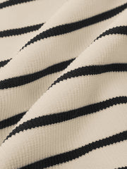 Striped Short-Sleeve Polo Collar Knit Cardigan