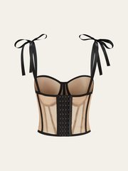 Sheer Mesh Bow-Tied Strap Corset Top