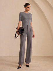 Wool-Blend Short Sleeve Knit Top