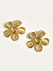 Cat-Eye Stone Flower Earrings