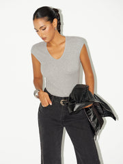 V-Neck Cap Sleeve Cotton-Blend Top