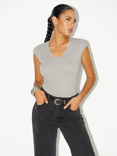 V-Neck Cap Sleeve Cotton-Blend Top