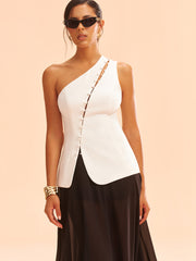 One-Shoulder Asymmetric Button Vest