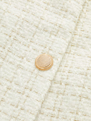 Metal Button Tweed Belted Blazer