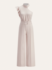 One-Shoulder Ruffled Top and Double-Button Pants Set