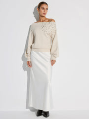 Rhinestone-Embellished Off-Shoulder Sweater