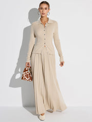 Knit Cardigan & Pleated Midi Skirt Set