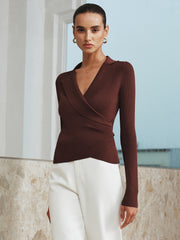 Ribbed Knit Collared Top