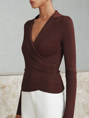 Ribbed Knit Collared Top