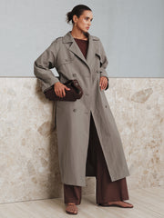 Cotton Oversize Long Trench Coat with Belt
