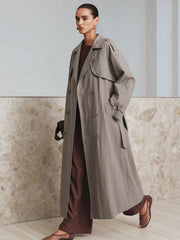Cotton Oversize Long Trench Coat with Belt