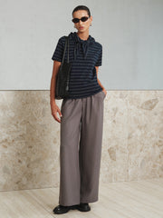 Striped Detachable Scarf Collar T-Shirt