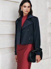 Belted Double-Breasted Cropped Trench Coat
