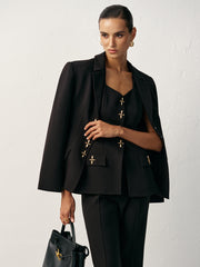 Cross-Shaped Button Blazer,Vest And Trouser Set