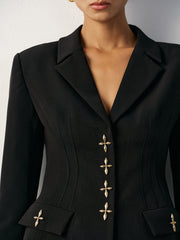 Cross-Shaped Button Blazer,Vest And Trouser Set