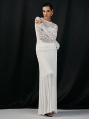 Lace Paneled Knit Maxi Shirt and Skirt Set