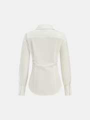 Long Sleeve Half Belt Button-Down Shirt