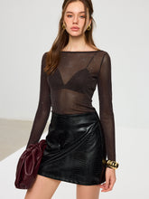 Sheer Mesh Glitter Long Sleeve T-Shirt