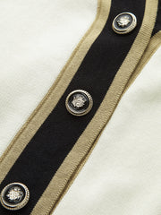 Contrast-Trim Metal Button Cardigan