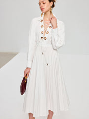 Lace-Up Pleated Midi Dress