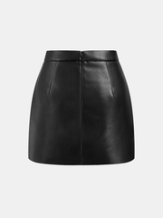 PU Leather Mini Skirt with Oval Pocket Detail