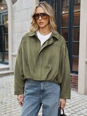 Suede Effect Zip-Up Collared Jacket