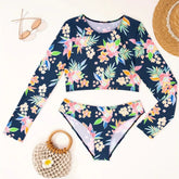 Tunic Long Sleeve Swimsuit Printed Conservative Swimwear Set Two Piece Shirts Suit Floral Boho Swimming Suit