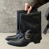 Belt Buckle Pleated Chunky heel Design Women's Ankle Boots