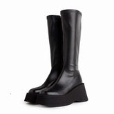 Black Genuine Leather Stretch Riding Boots