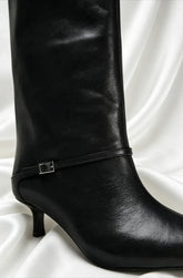 British Style Black Soft Leather Knee Boots