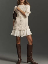 Round Neck Cable Knit Sweater Mini Skirt