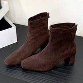Chunky Heel Back Zip Design Ankle Boots
